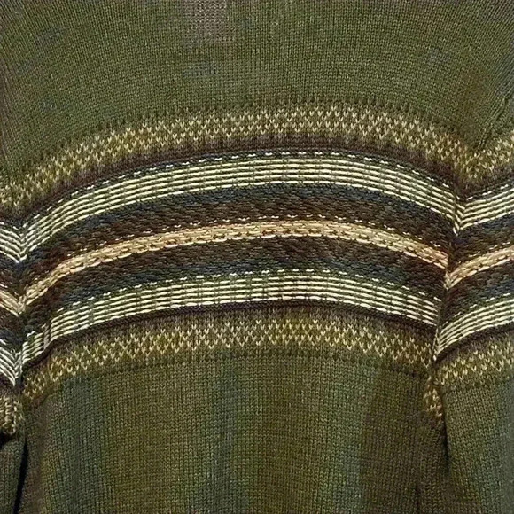 G.H. Bass & Co Men 1/4 Button Sweater LARGE Forest Green Striped Pullover Winter - Picture 3 of 6